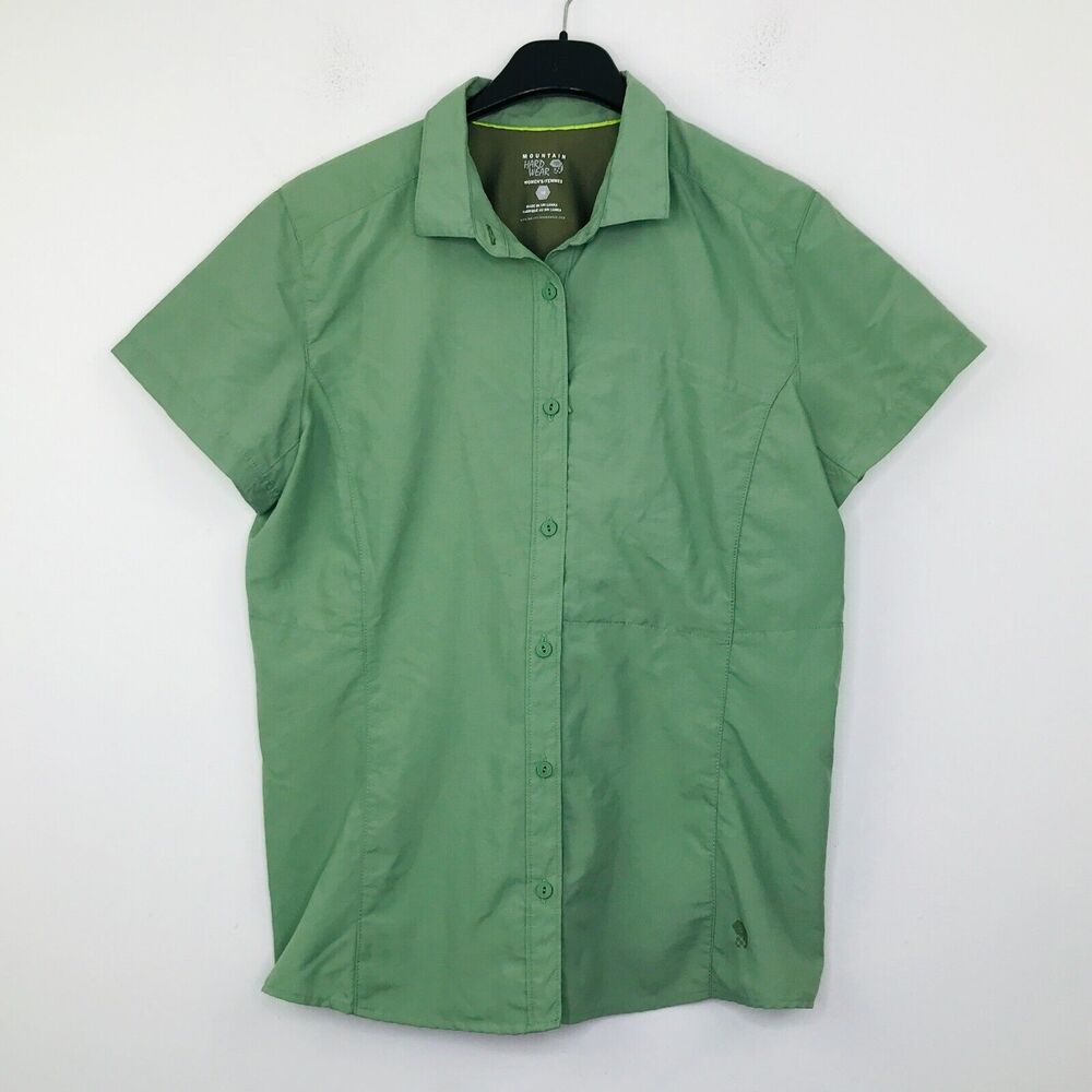 Mountain Hardwear Women's 10 Shirt Green Canyon Short Sleeve Button Up BS15